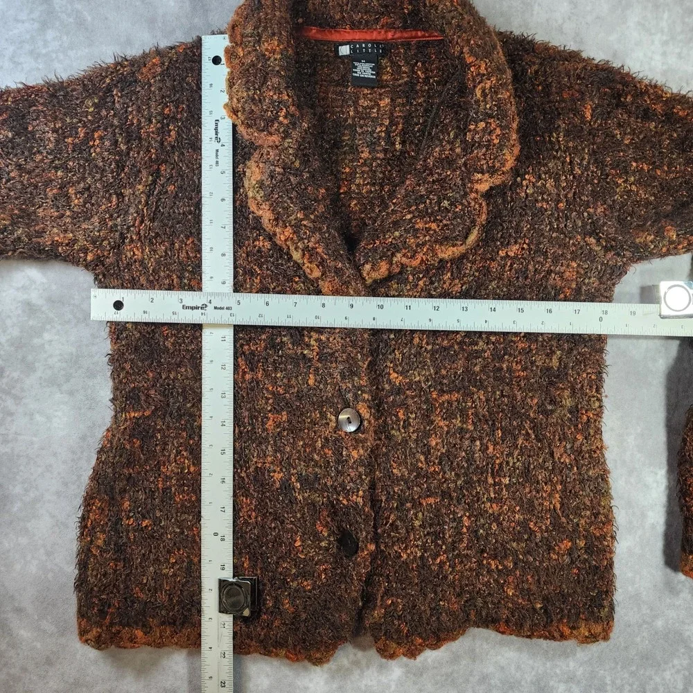 Carole Little Womens M Brown Boucle Wool Blend Cardigan Ruffle Collar Y2K
